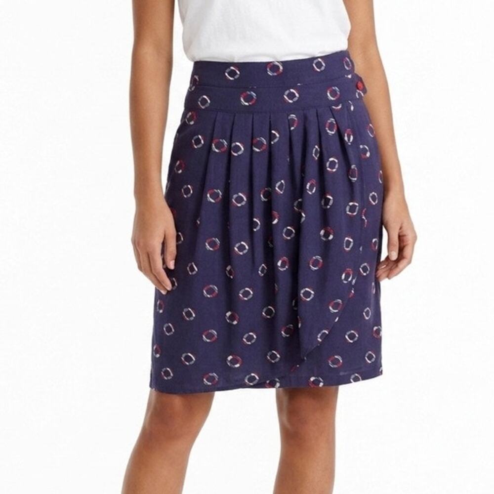 Tulle Women's Wrap Skirt Size L Navy Blue Maritime Print Patterned Knee Length